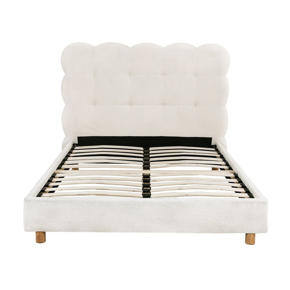 King Single Bed Frame Cloud Headboard Boucle Fabric Mattress Platform Base White - Furniture > Bedroom > Beds & Bed Frames - Rivercity House & Home Co. (ABN 18 642 972 209) - Affordable Modern Furniture Australia