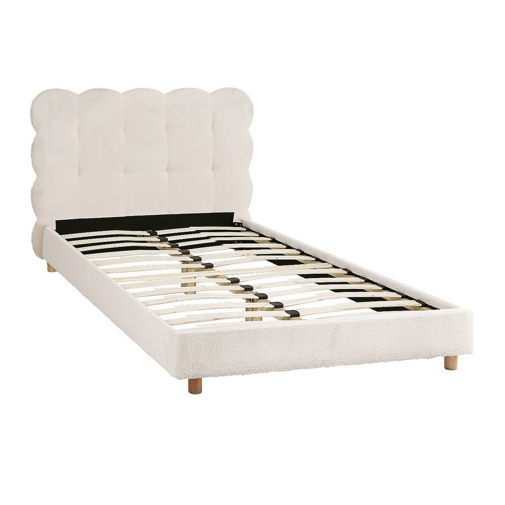 King Single Bed Frame Cloud Headboard Boucle Fabric Mattress Platform Base White - Furniture > Bedroom > Beds & Bed Frames - Rivercity House & Home Co. (ABN 18 642 972 209) - Affordable Modern Furniture Australia
