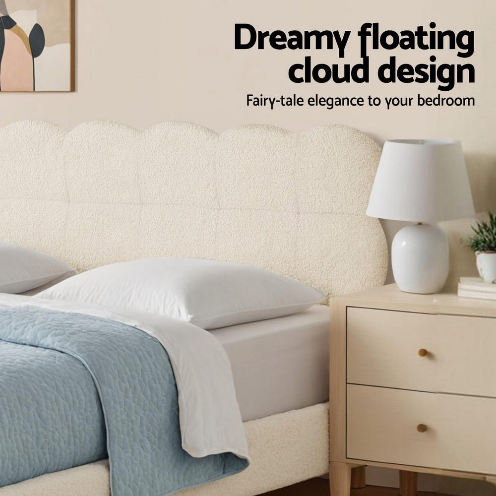 King Single Bed Frame Cloud Headboard Boucle Fabric Mattress Platform Base White - Furniture > Bedroom > Beds & Bed Frames - Rivercity House & Home Co. (ABN 18 642 972 209) - Affordable Modern Furniture Australia