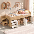 King Single Bed Frame with 3 Drawers, 2 Cabinets and Two-Step Access Storage