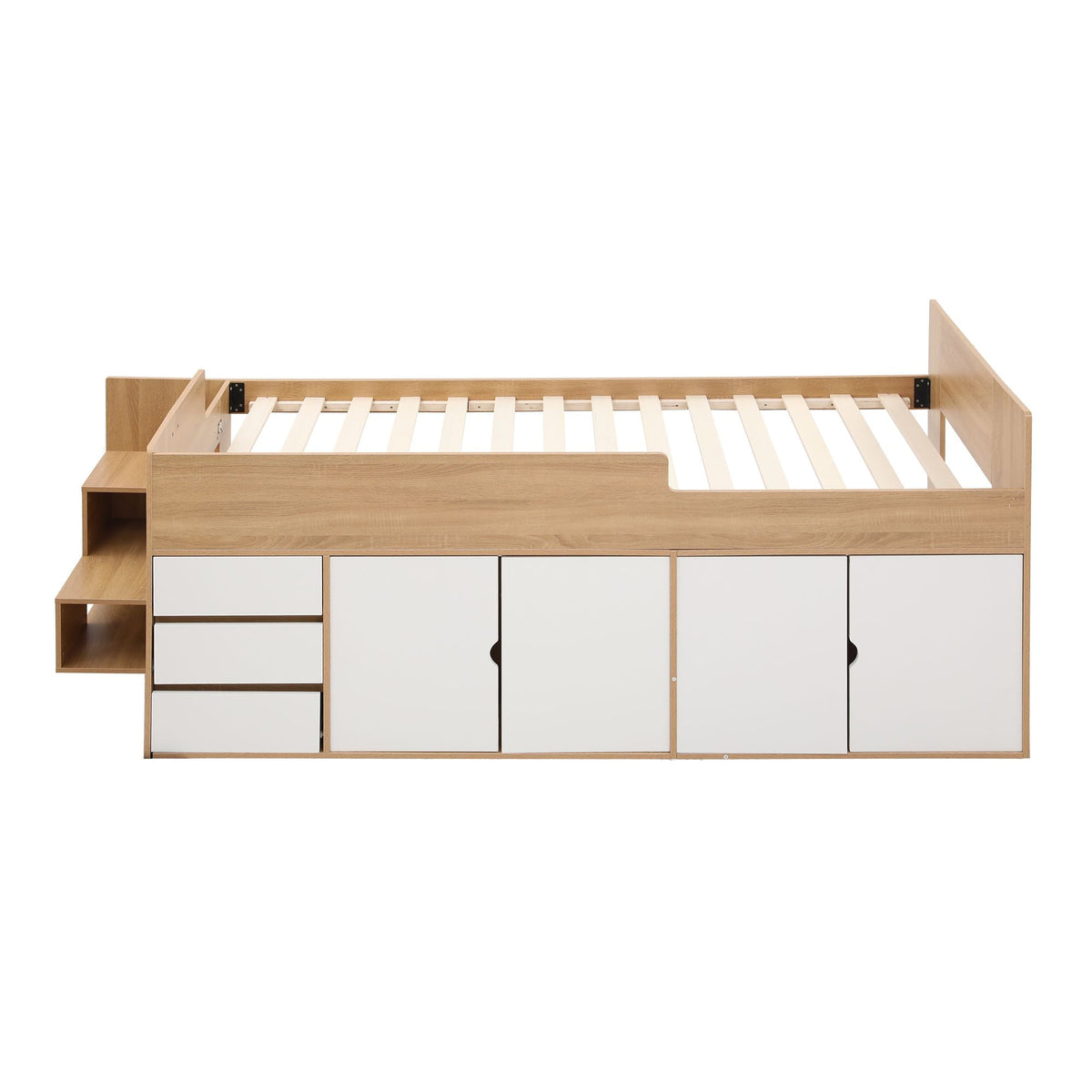 King Single Bed Frame with 3 Drawers, 2 Cabinets and Two-Step Access Storage - Furniture > Bedroom > Beds & Bed Frames - Rivercity House & Home Co. (ABN 18 642 972 209) - Affordable Modern Furniture Australia