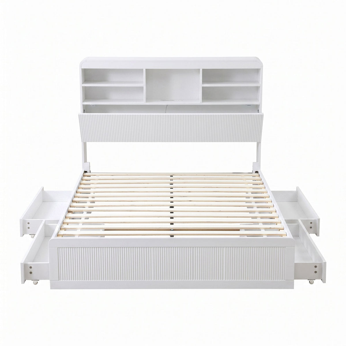 King Single Bed Frame with 4 Storage Drawers, USB Ports & Night Light - White - Furniture > Bedroom > Beds & Bed Frames - Rivercity House & Home Co. (ABN 18 642 972 209) - Affordable Modern Furniture Australia