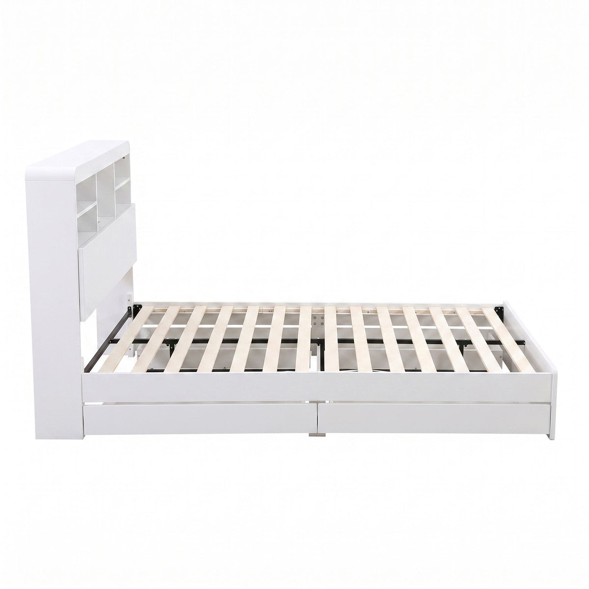 King Single Bed Frame with 4 Storage Drawers, USB Ports & Night Light - White - Furniture > Bedroom > Beds & Bed Frames - Rivercity House & Home Co. (ABN 18 642 972 209) - Affordable Modern Furniture Australia