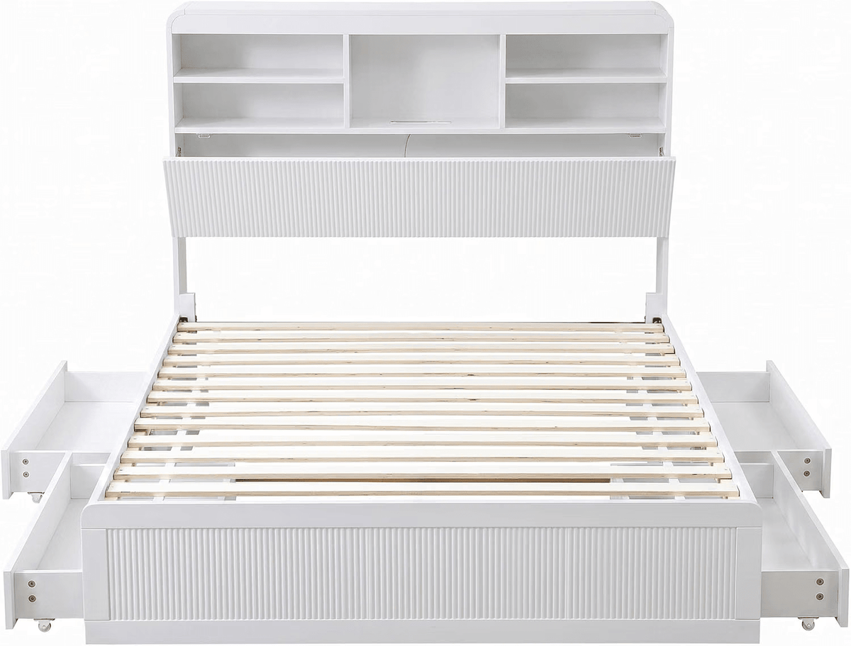 King Single Bed Frame with Bookcase Headboard, Storage Drawers & 2 Bedside Tables - Furniture > Bedroom > Beds & Bed Frames - Rivercity House & Home Co. (ABN 18 642 972 209) - Affordable Modern Furniture Australia