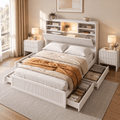 King Single Bed Frame with Bookcase Headboard, Storage Drawers & 2 Bedside Tables