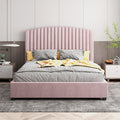 King Single Bed Frame with High Headboard and Metal Slats - Pink Velvet