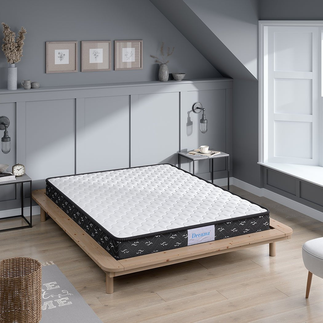 King Single Bonnell Spring Mattress 16cm Thick Medium Soft - White and Black - Rivercity House & Home Co. (ABN 18 642 972 209) - Affordable Modern Furniture Australia