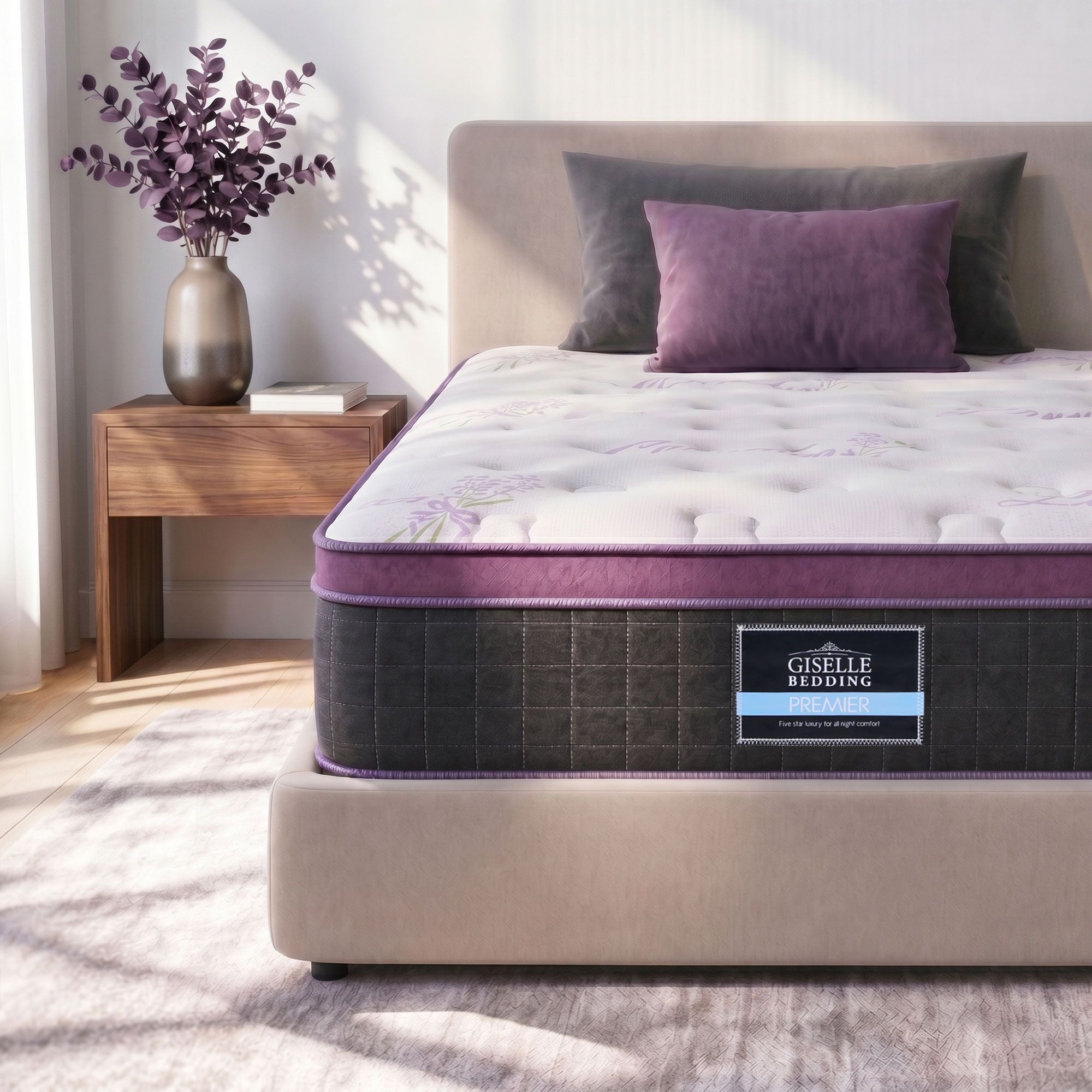 King Single Euro Top Firm Pocket Spring Mattress with Edge Support - Purple & Black - Furniture > Mattresses > King Single Mattress - Rivercity House & Home Co. (ABN 18 642 972 209) - Affordable Modern Furniture Australia