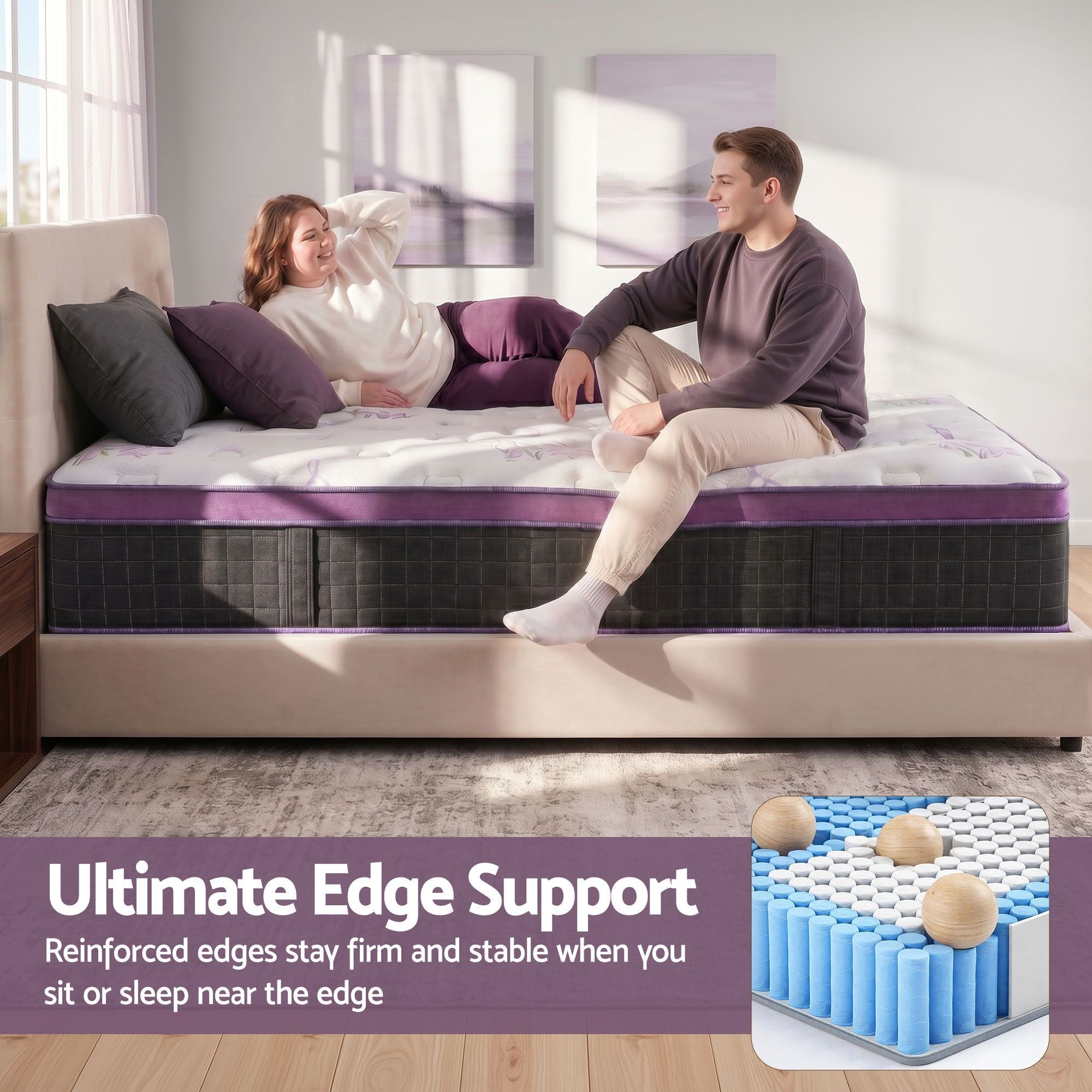 King Single Euro Top Firm Pocket Spring Mattress with Edge Support - Purple & Black - Furniture > Mattresses > King Single Mattress - Rivercity House & Home Co. (ABN 18 642 972 209) - Affordable Modern Furniture Australia