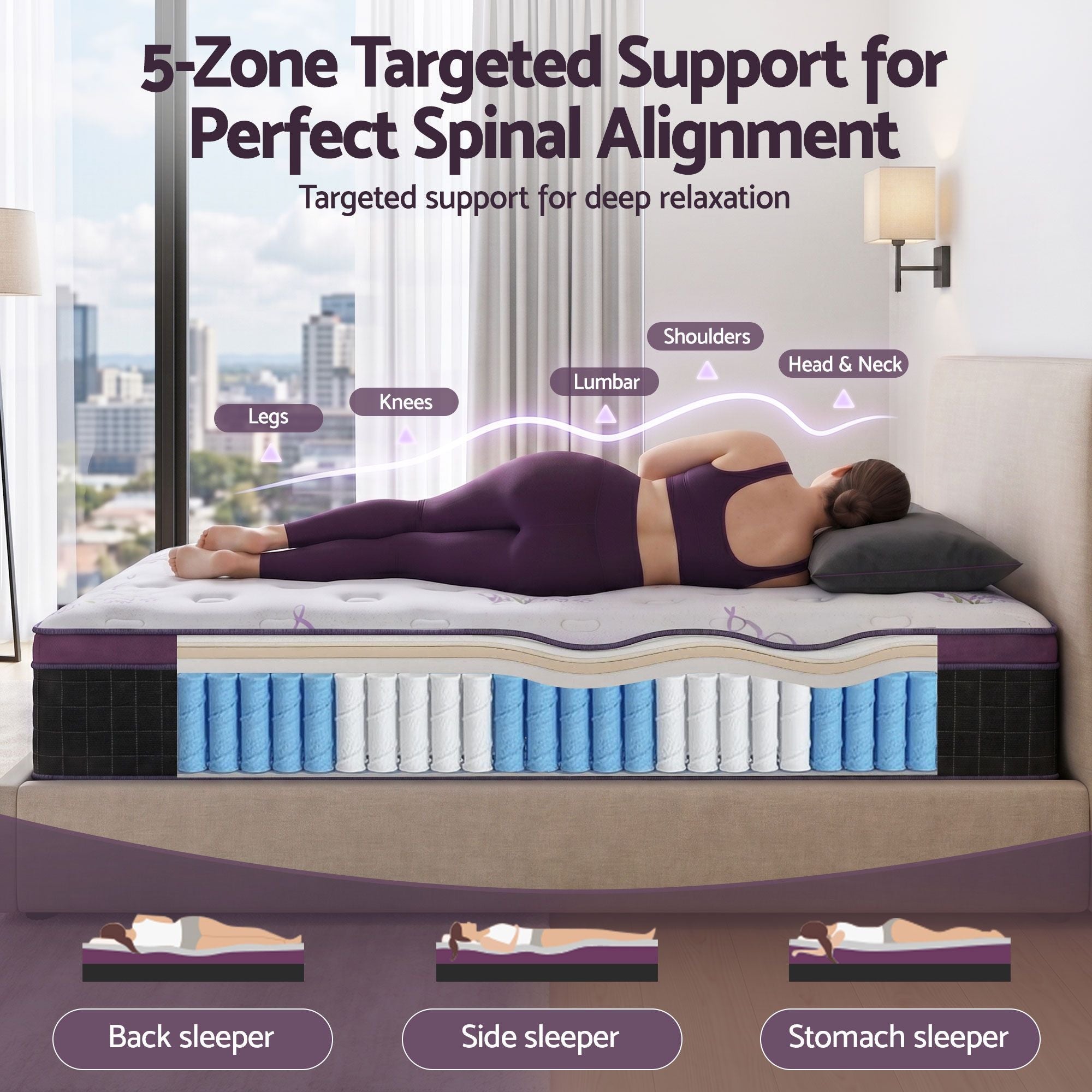 King Single Euro Top Firm Pocket Spring Mattress with Edge Support - Purple & Black - Furniture > Mattresses > King Single Mattress - Rivercity House & Home Co. (ABN 18 642 972 209) - Affordable Modern Furniture Australia