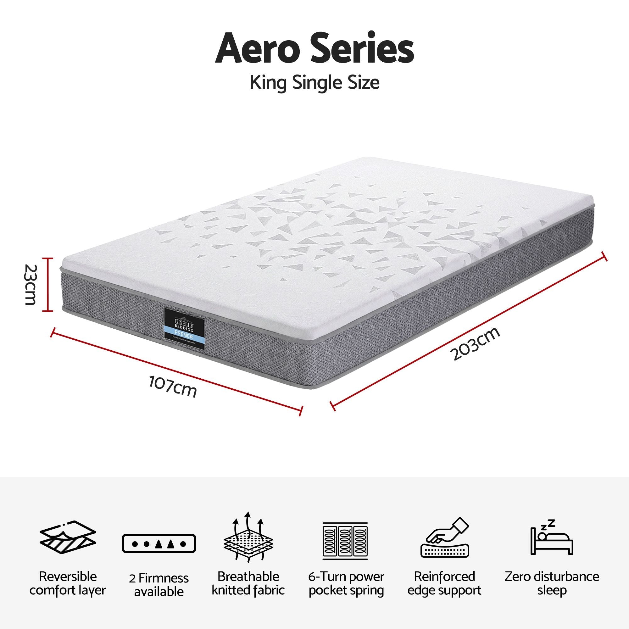 King Single Mattress 23cm Pocket Spring Mattress with Adjustable Firmness Reversible Foam Layer for Medium Firm & Firm Support Motion Isolation Bedroom Bed - Furniture > Mattresses > King Single Mattress - Rivercity House & Home Co. (ABN 18 642 972 209) - Affordable Modern Furniture Australia