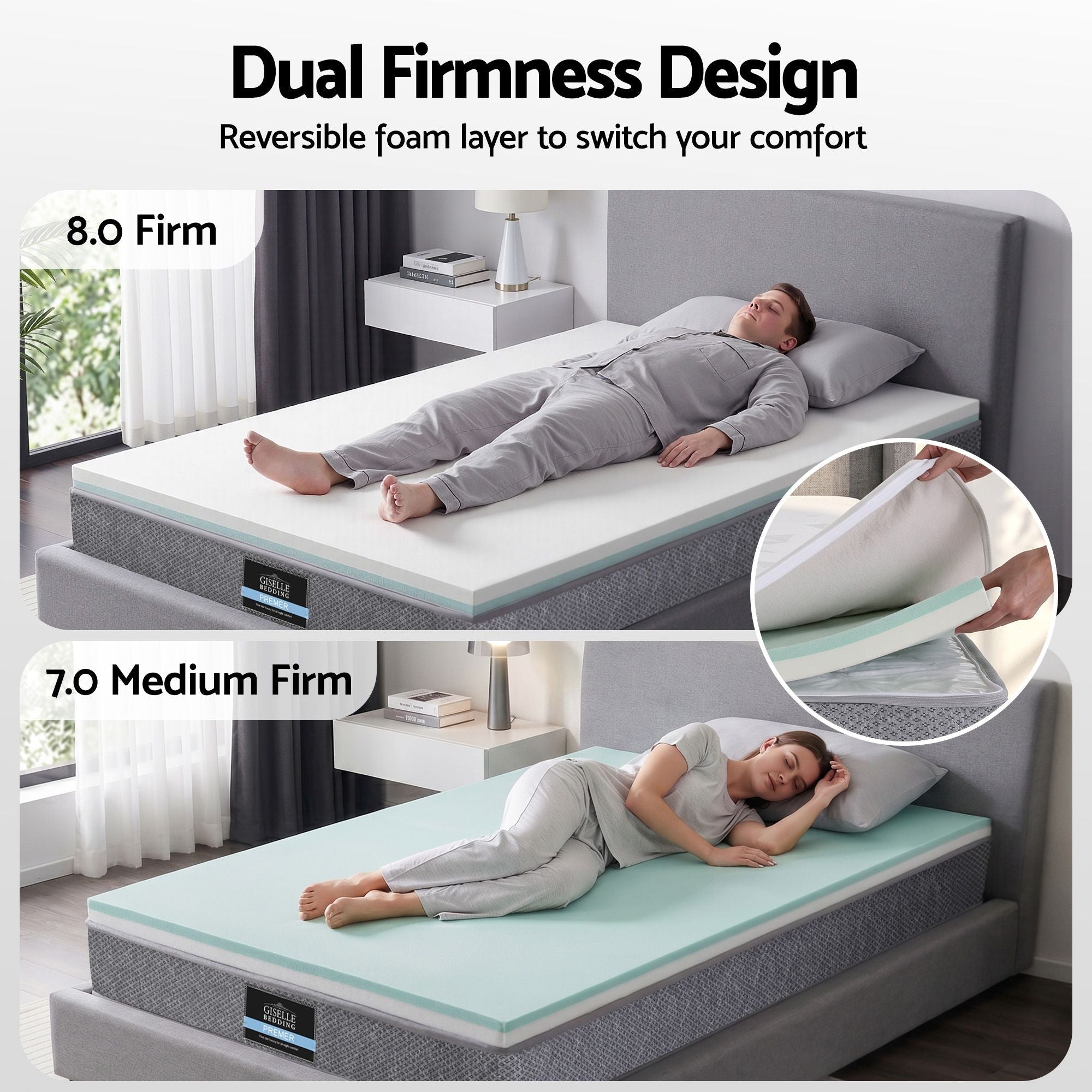 King Single Mattress 23cm Pocket Spring Mattress with Adjustable Firmness Reversible Foam Layer for Medium Firm & Firm Support Motion Isolation Bedroom Bed - Furniture > Mattresses > King Single Mattress - Rivercity House & Home Co. (ABN 18 642 972 209) - Affordable Modern Furniture Australia