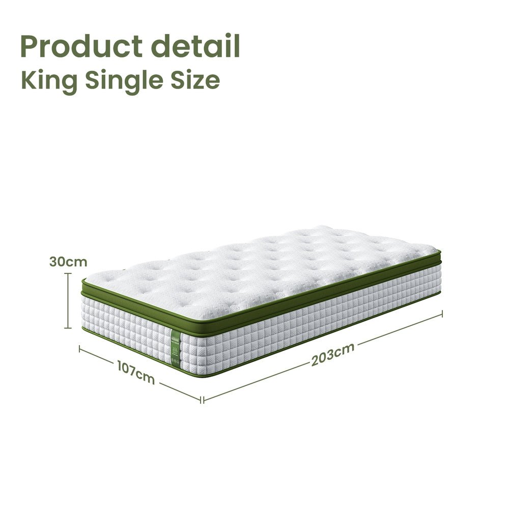 King Single Mattress 30cm Medium Firm Hybrid Mattress for Pressure Relief Motion Isolation - Furniture > Mattresses > King Single Mattress - Rivercity House & Home Co. (ABN 18 642 972 209) - Affordable Modern Furniture Australia
