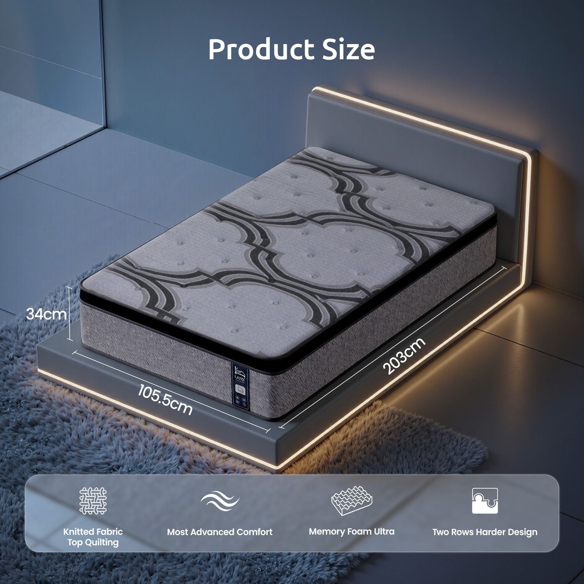 King Single Mattress 34 cm 5 - Zone Pocket Spring with Latex & Memory Foam or Extra Lumbar & Shoulder Support - Furniture > Mattresses > King Single Mattress - Rivercity House & Home Co. (ABN 18 642 972 209) - Affordable Modern Furniture Australia
