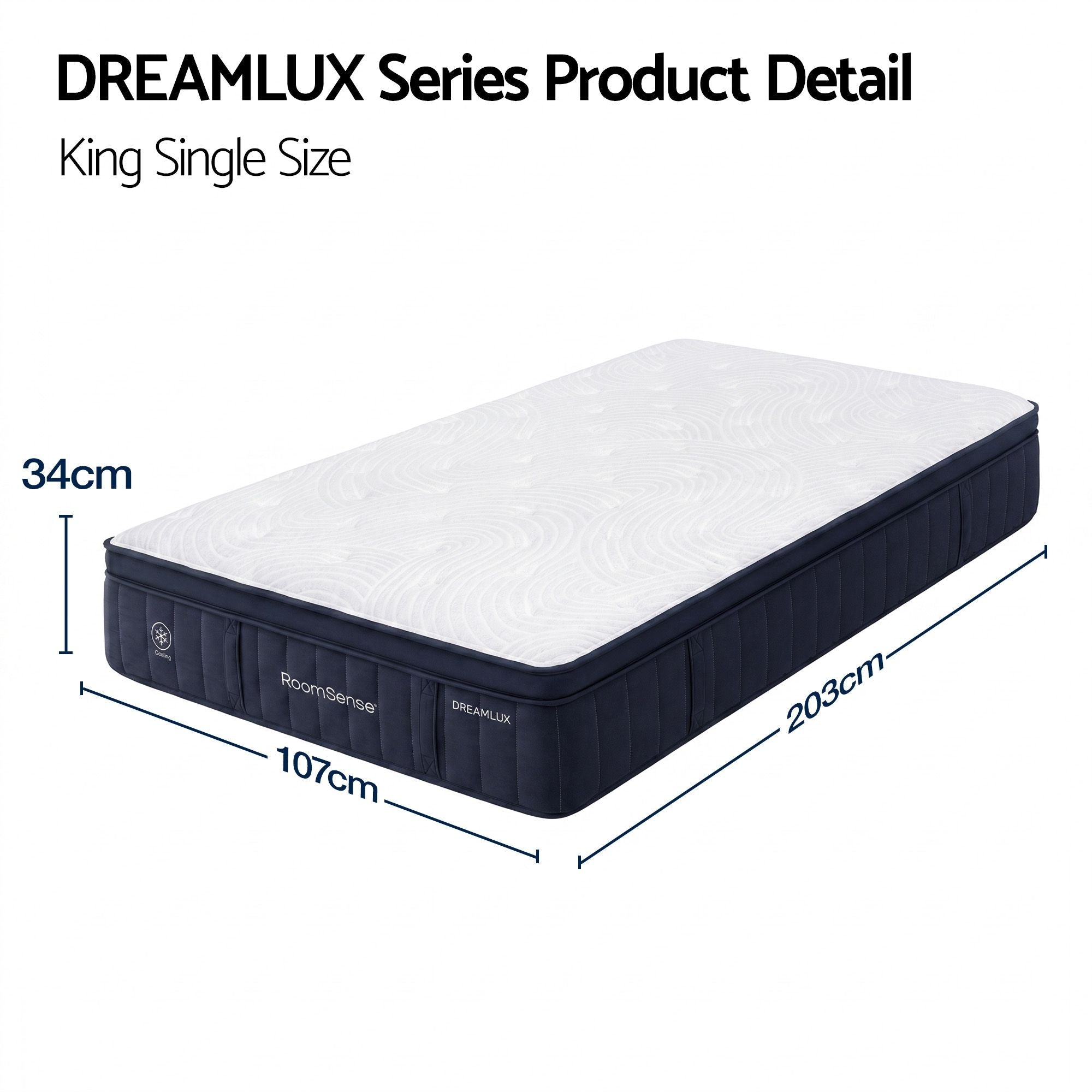 King Single Mattress, 34cm Thick Medium Firm Hybrid Mattress for Back Pain Relief, Tencel Cooling Pocket Spring Mattress King Single Size in a Box - Furniture > Mattresses > King Single Mattress - Rivercity House & Home Co. (ABN 18 642 972 209) - Affordable Modern Furniture Australia
