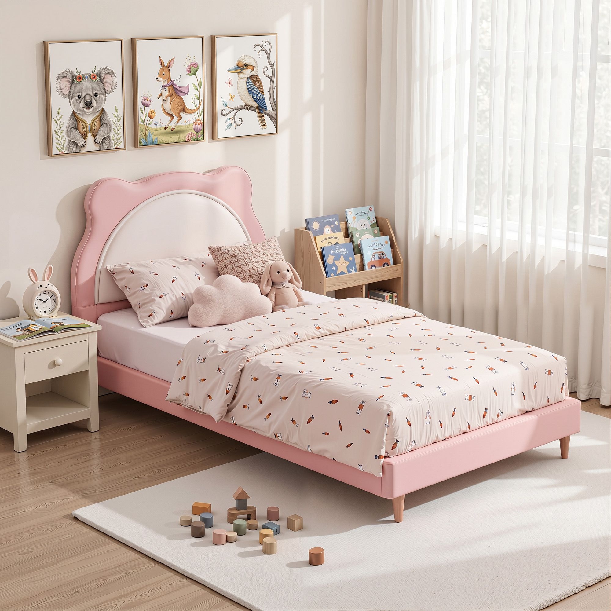 King Single Pink Kids Bed Frame for Girls Bedroom Cute Animal Upholstered - Furniture > Bedroom > Beds & Bed Frames - Rivercity House & Home Co. (ABN 18 642 972 209) - Affordable Modern Furniture Australia