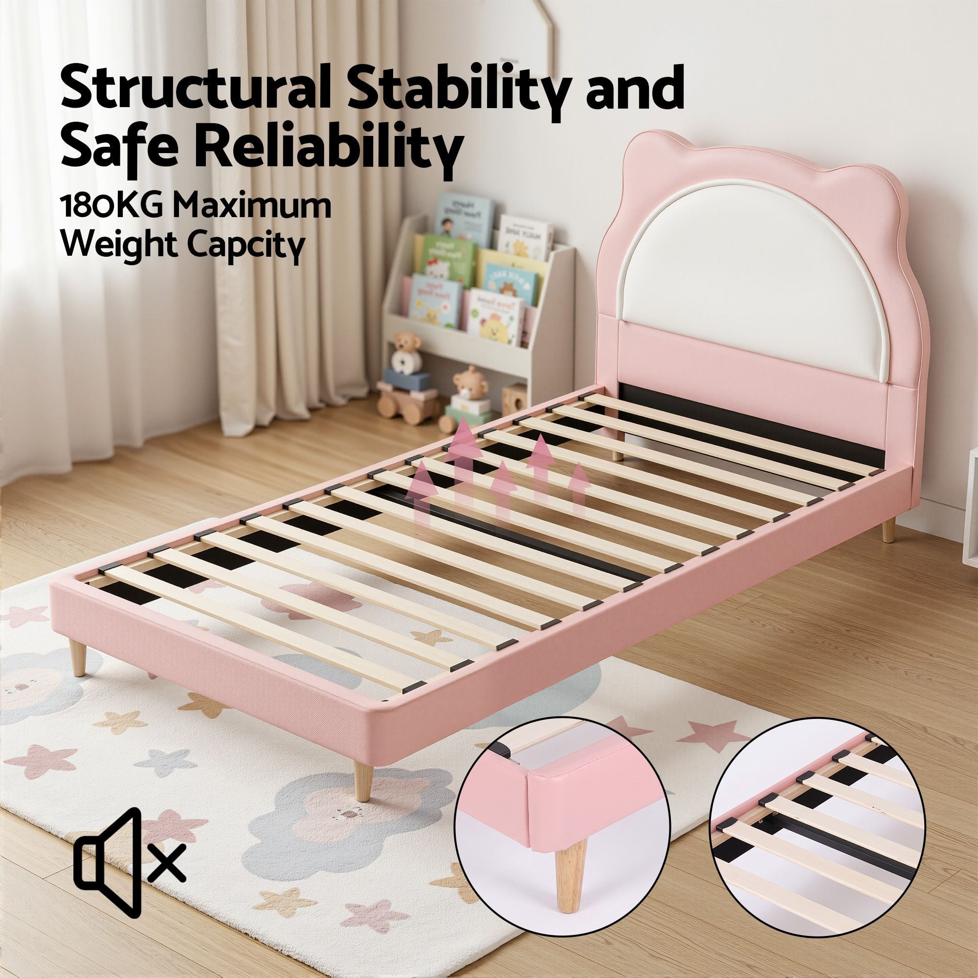King Single Pink Kids Bed Frame for Girls Bedroom Cute Animal Upholstered - Furniture > Bedroom > Beds & Bed Frames - Rivercity House & Home Co. (ABN 18 642 972 209) - Affordable Modern Furniture Australia