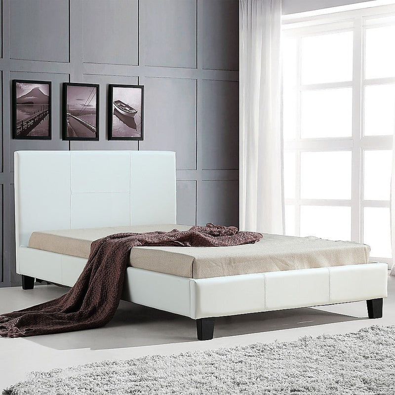 King Single Size | PU Leather Bed Frame (White) - Rivercity House & Home Co. (ABN 18 642 972 209) - Affordable Modern Furniture Australia