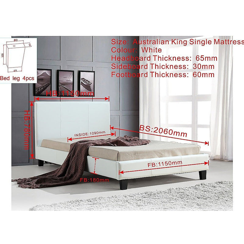 King Single Size | PU Leather Bed Frame (White) - Rivercity House & Home Co. (ABN 18 642 972 209) - Affordable Modern Furniture Australia