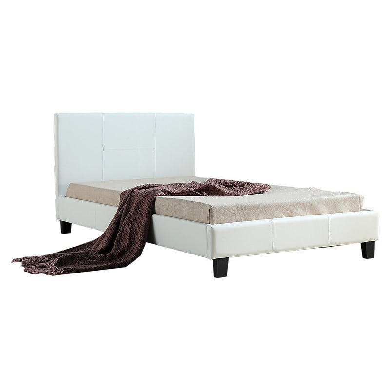 King Single Size | PU Leather Bed Frame (White) - Rivercity House & Home Co. (ABN 18 642 972 209) - Affordable Modern Furniture Australia