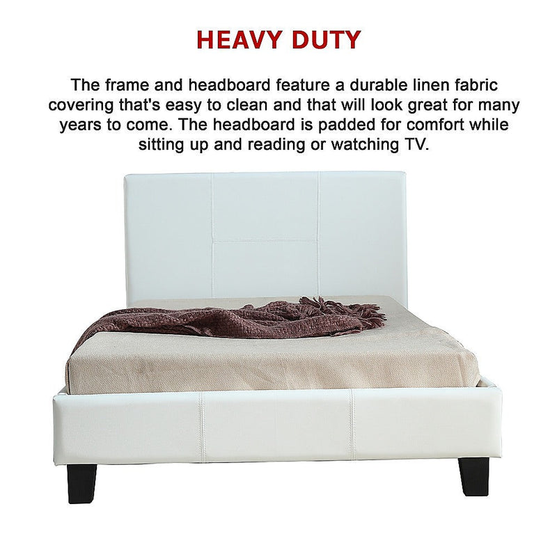 King Single Size | PU Leather Bed Frame (White) - Rivercity House & Home Co. (ABN 18 642 972 209) - Affordable Modern Furniture Australia