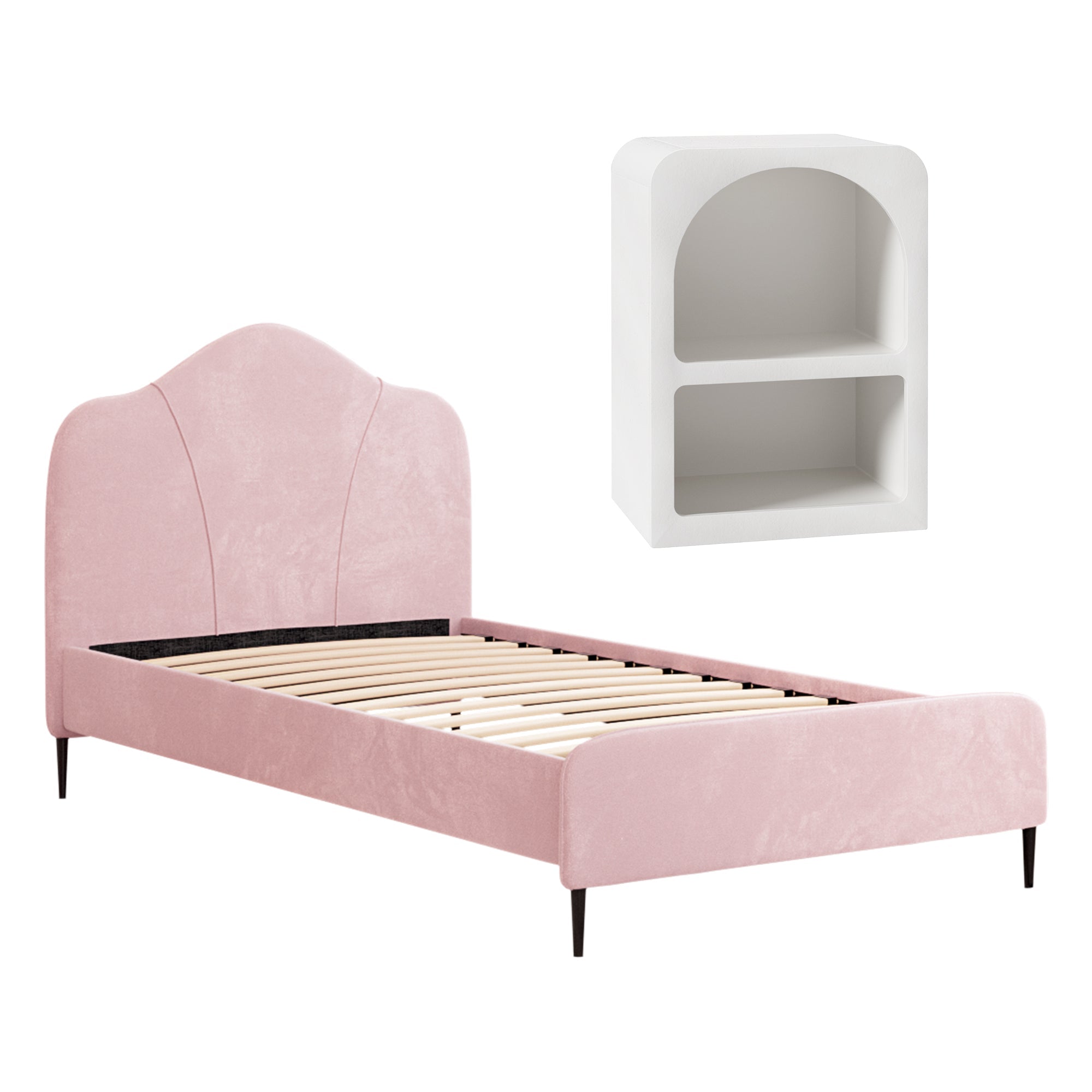 King Single Storage Bed Frame Velvet with Bedside Table Pink - Furniture > Bedroom > Beds & Bed Frames - Rivercity House & Home Co. (ABN 18 642 972 209) - Affordable Modern Furniture Australia
