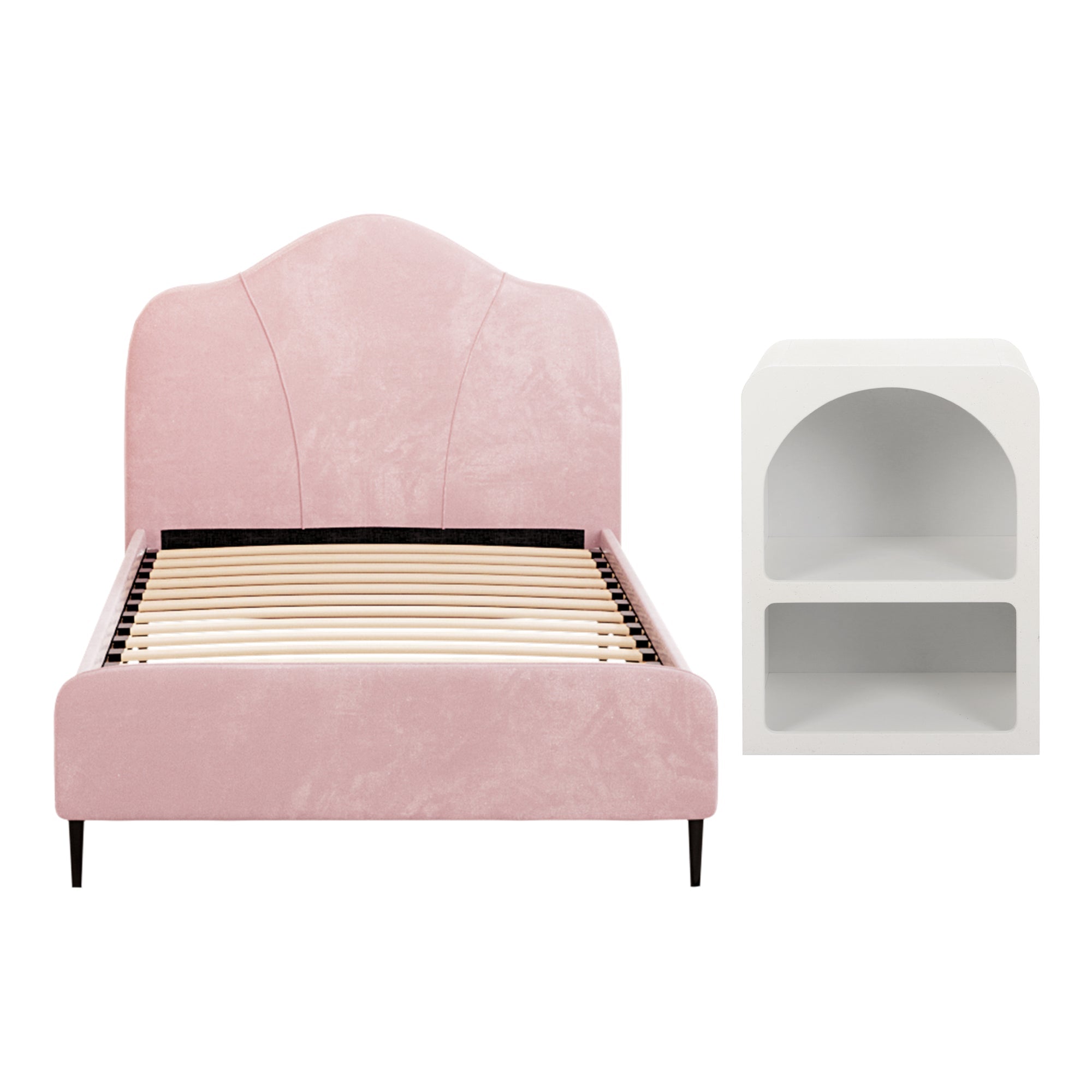 King Single Storage Bed Frame Velvet with Bedside Table Pink - Furniture > Bedroom > Beds & Bed Frames - Rivercity House & Home Co. (ABN 18 642 972 209) - Affordable Modern Furniture Australia