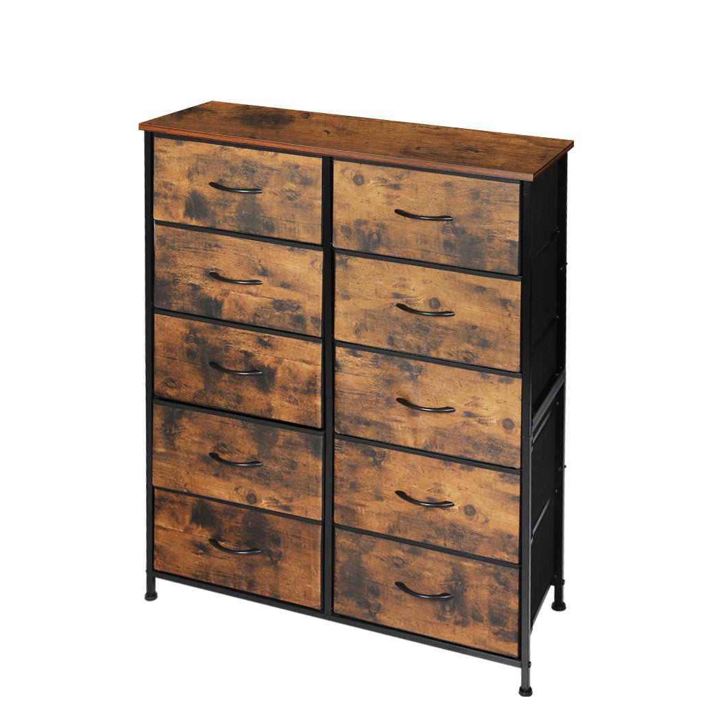 King Single Storage Cabinet Tower Chest with 10 Fabric Drawers - Brown - Rivercity House & Home Co. (ABN 18 642 972 209) - Affordable Modern Furniture Australia