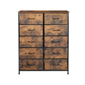 King Single Storage Cabinet Tower Chest with 10 Fabric Drawers - Brown