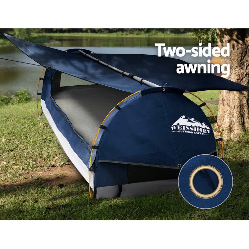 King Single Swag Camping Swags Canvas Free Standing Dome Tent Blue - Outdoor Recreation > Camping > Tents - Rivercity House & Home Co. (ABN 18 642 972 209) - Affordable Modern Furniture Australia