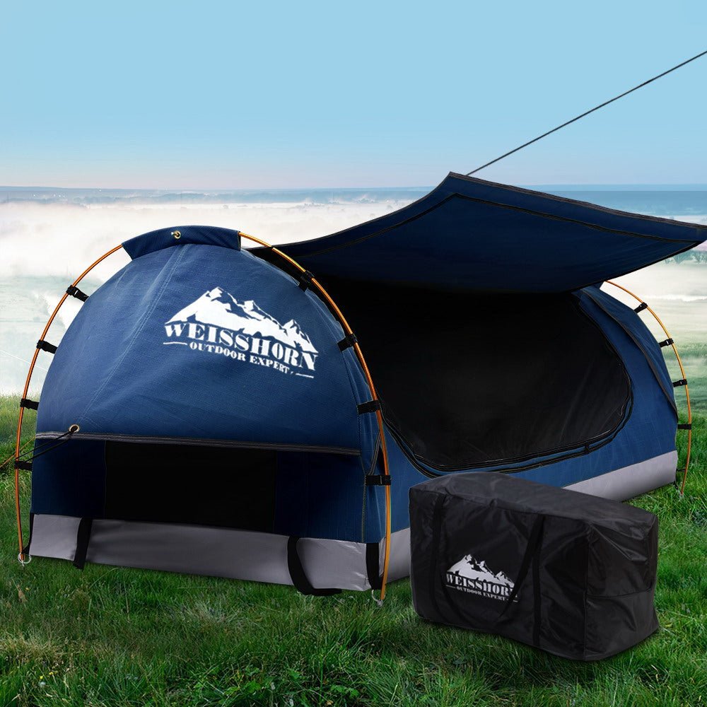 King Single Swag Camping Swags Canvas Free Standing Dome Tent Blue - Outdoor Recreation > Camping > Tents - Rivercity House & Home Co. (ABN 18 642 972 209) - Affordable Modern Furniture Australia