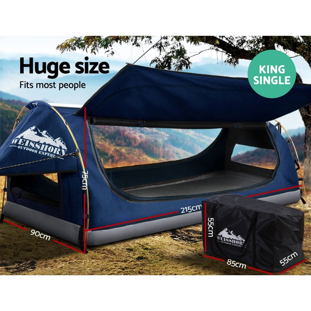 King Single Swag Camping Swags Canvas Free Standing Dome Tent Blue - Outdoor Recreation > Camping > Tents - Rivercity House & Home Co. (ABN 18 642 972 209) - Affordable Modern Furniture Australia