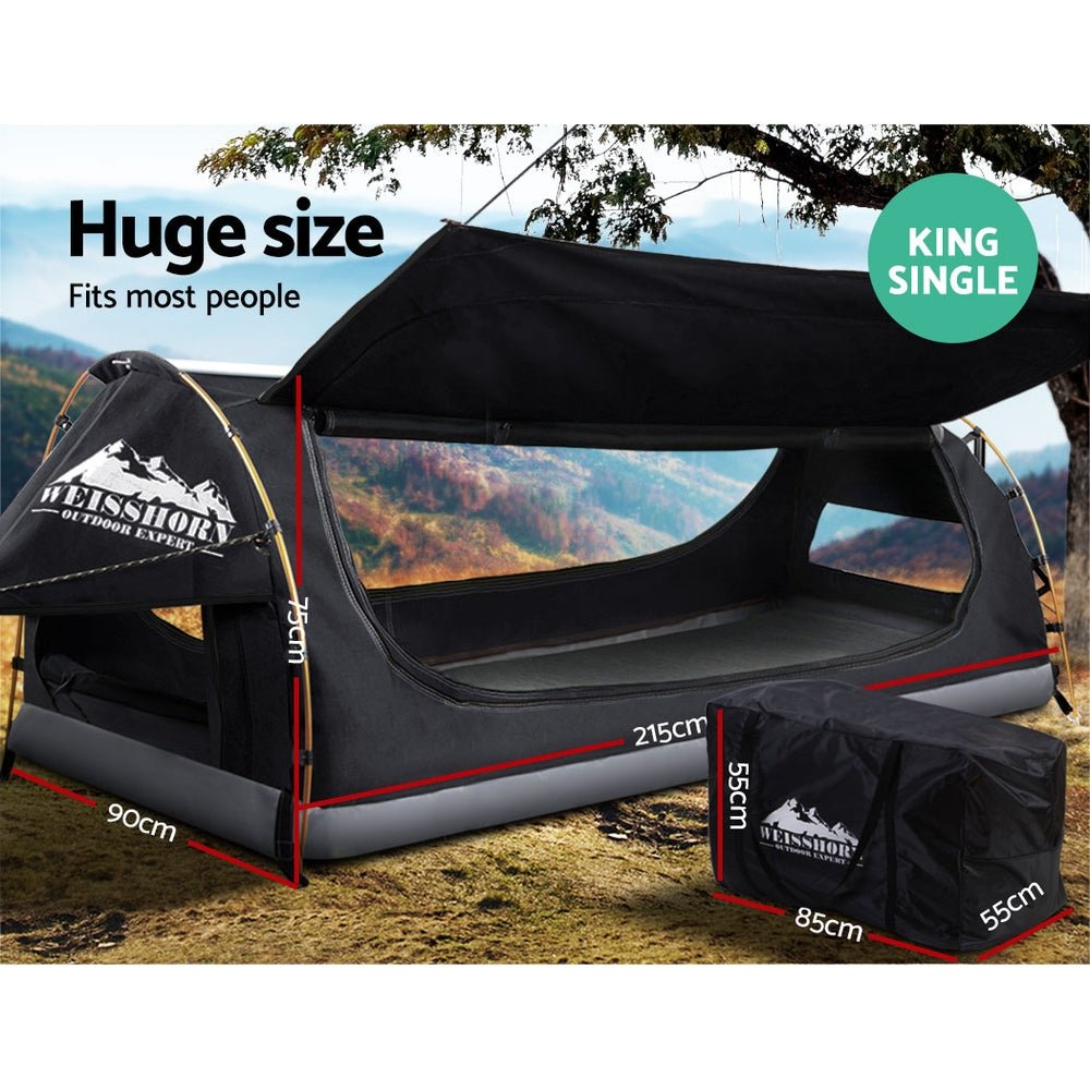 King Single Swag Camping Swags Canvas Free Standing Dome Tent Grey - Outdoor Recreation > Camping > Tents - Rivercity House & Home Co. (ABN 18 642 972 209) - Affordable Modern Furniture Australia