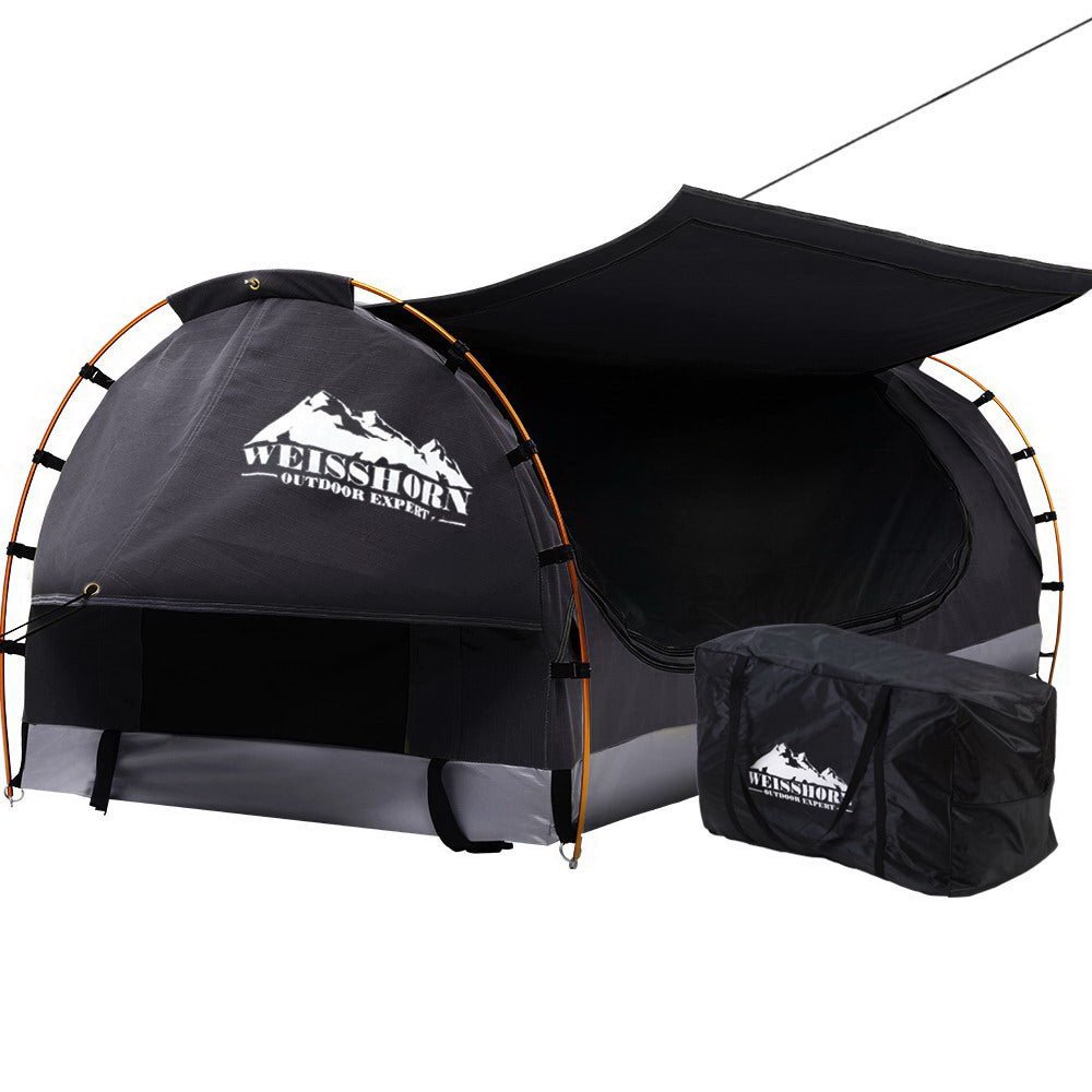 King Single Swag Camping Swags Canvas Free Standing Dome Tent Grey - Outdoor Recreation > Camping > Tents - Rivercity House & Home Co. (ABN 18 642 972 209) - Affordable Modern Furniture Australia