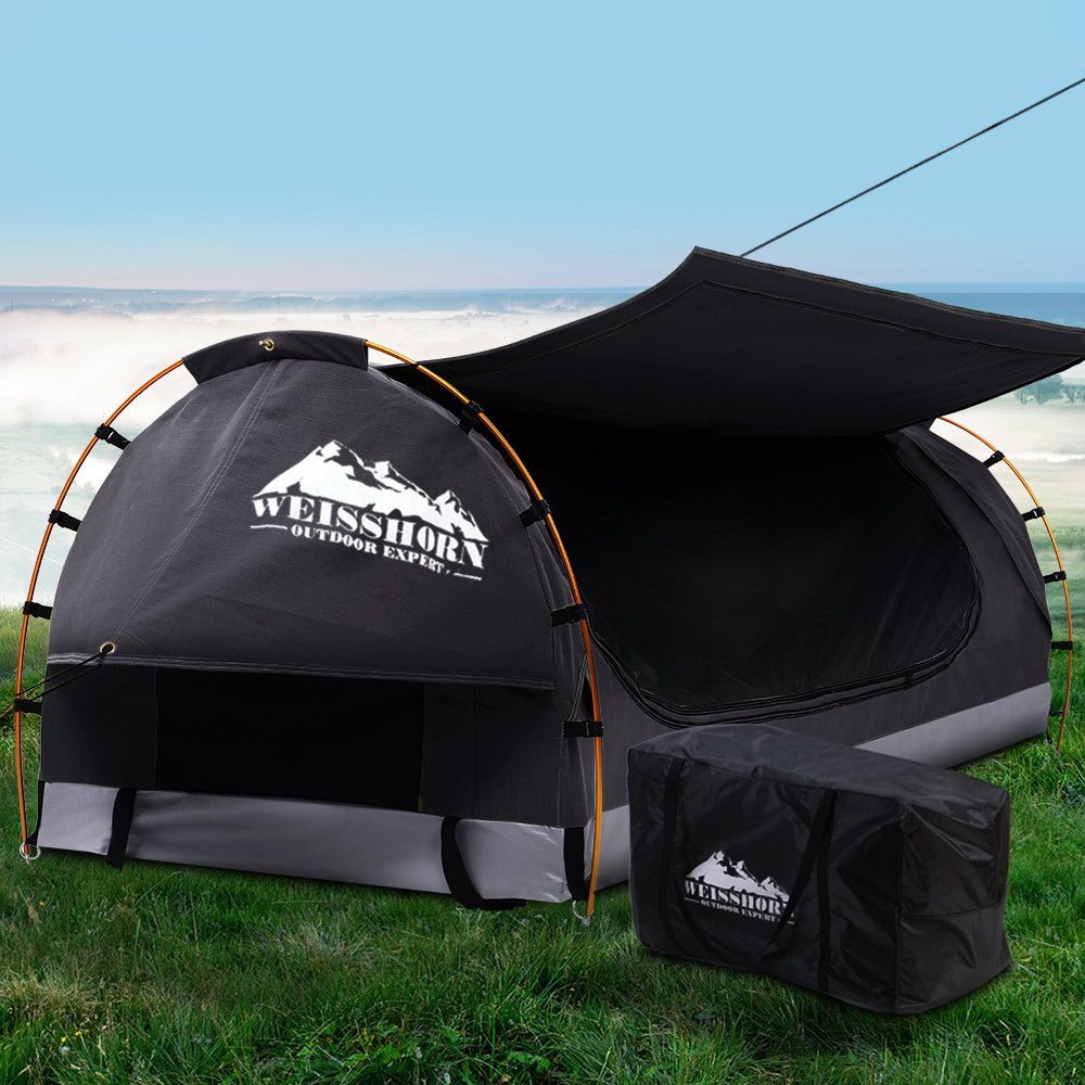 King Single Swag Camping Swags Canvas Free Standing Dome Tent Grey - Outdoor Recreation > Camping > Tents - Rivercity House & Home Co. (ABN 18 642 972 209) - Affordable Modern Furniture Australia