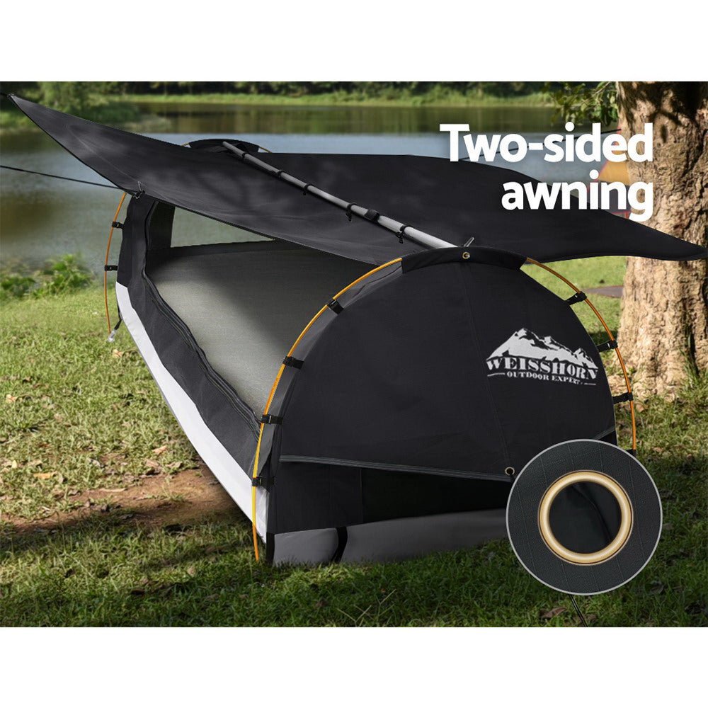 King Single Swag Camping Swags Canvas Free Standing Dome Tent Grey - Outdoor Recreation > Camping > Tents - Rivercity House & Home Co. (ABN 18 642 972 209) - Affordable Modern Furniture Australia