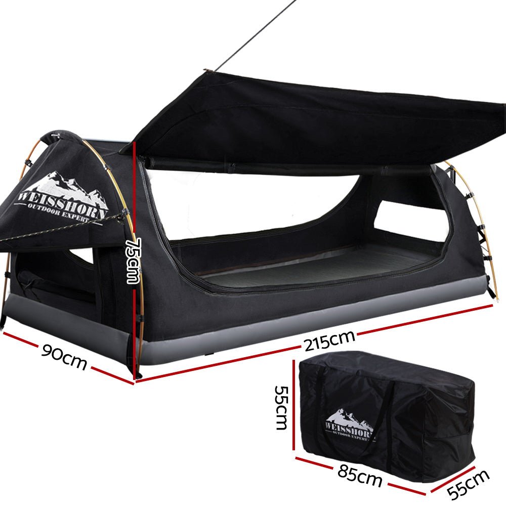 King Single Swag Camping Swags Canvas Free Standing Dome Tent Grey - Outdoor Recreation > Camping > Tents - Rivercity House & Home Co. (ABN 18 642 972 209) - Affordable Modern Furniture Australia