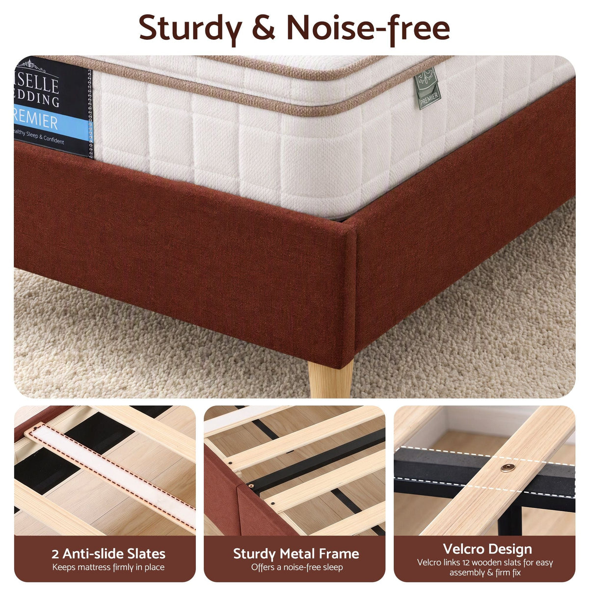 King Single Upholstered Bed Frame with Headboard - Brown Faux Linen - Furniture > Bedroom > Beds & Bed Frames - Rivercity House & Home Co. (ABN 18 642 972 209) - Affordable Modern Furniture Australia
