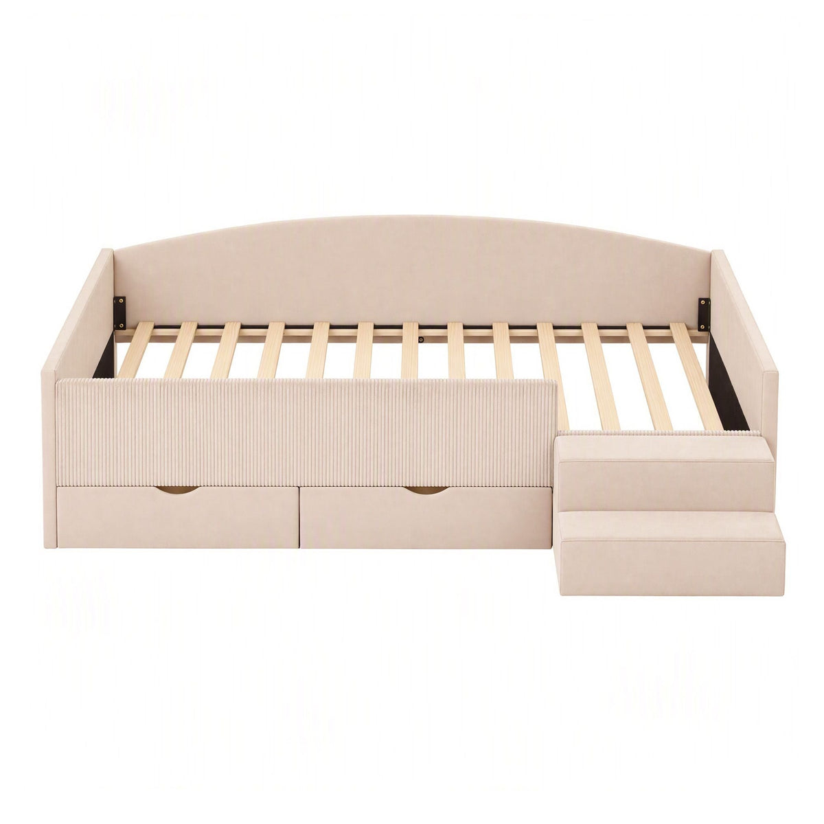 King Single Upholstered Daybed with Stairs and Storage Drawers - Beige - Furniture > Bedroom > Beds & Bed Frames - Rivercity House & Home Co. (ABN 18 642 972 209) - Affordable Modern Furniture Australia