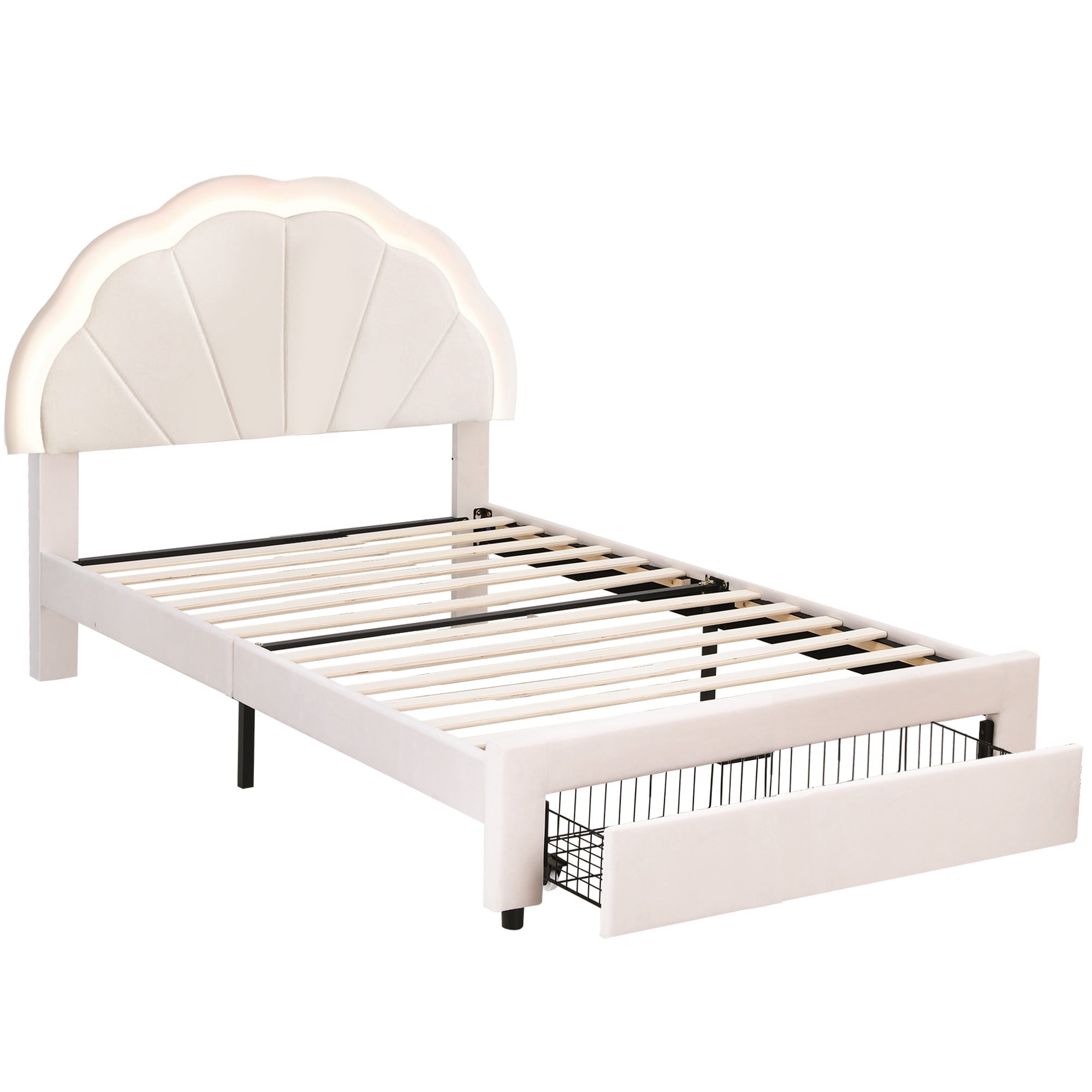 King Single Upholstered Velvet Platform Bed Frame with LED Headboard & Storage Drawer - Velvet - Furniture > Bedroom > Beds & Bed Frames - Rivercity House & Home Co. (ABN 18 642 972 209) - Affordable Modern Furniture Australia