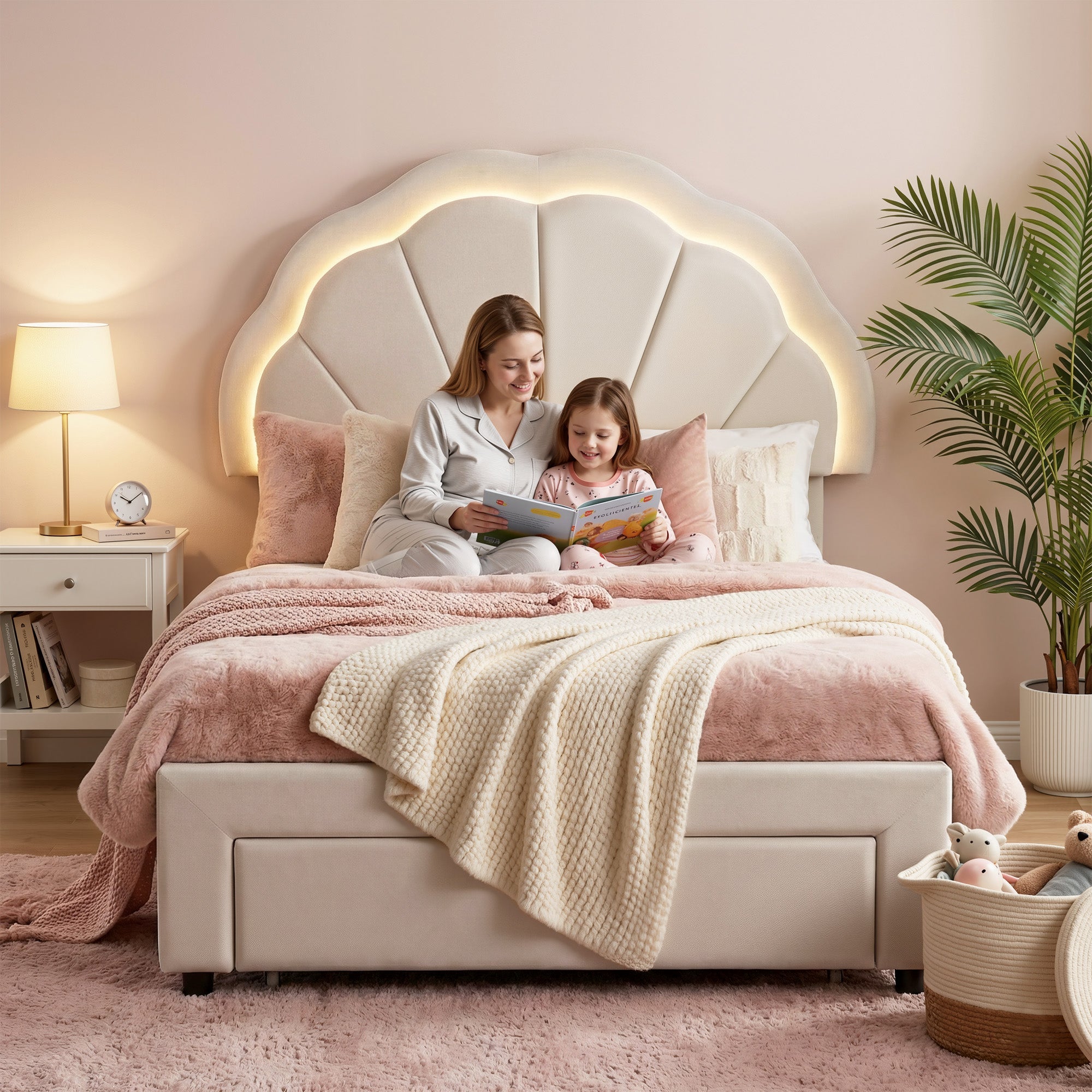 King Single Upholstered Velvet Platform Bed Frame with LED Headboard & Storage Drawer - Velvet - Furniture > Bedroom > Beds & Bed Frames - Rivercity House & Home Co. (ABN 18 642 972 209) - Affordable Modern Furniture Australia