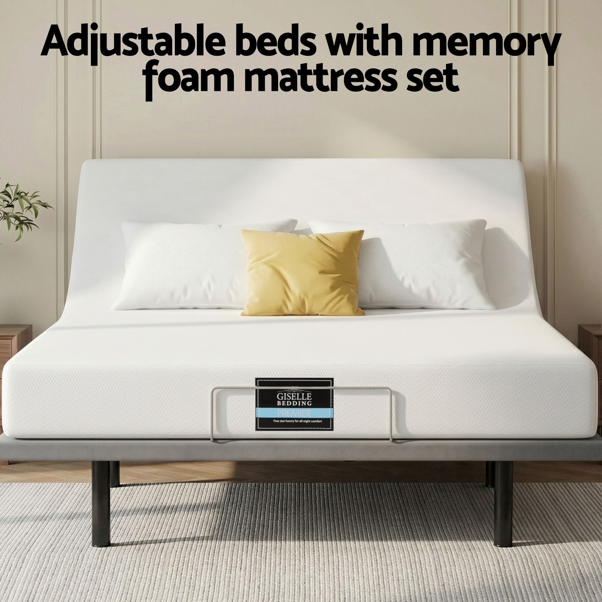 King size bed frame & Giselle Bedding King Mattress Combo, adjustable bed Base for Snoring Relief, Independent Head Foot Incline, Wireless Remote, Black,20cm Thickness - Furniture > Bedroom > Beds & Bed Frames - Rivercity House & Home Co. (ABN 18 642 972 209) - Affordable Modern Furniture Australia