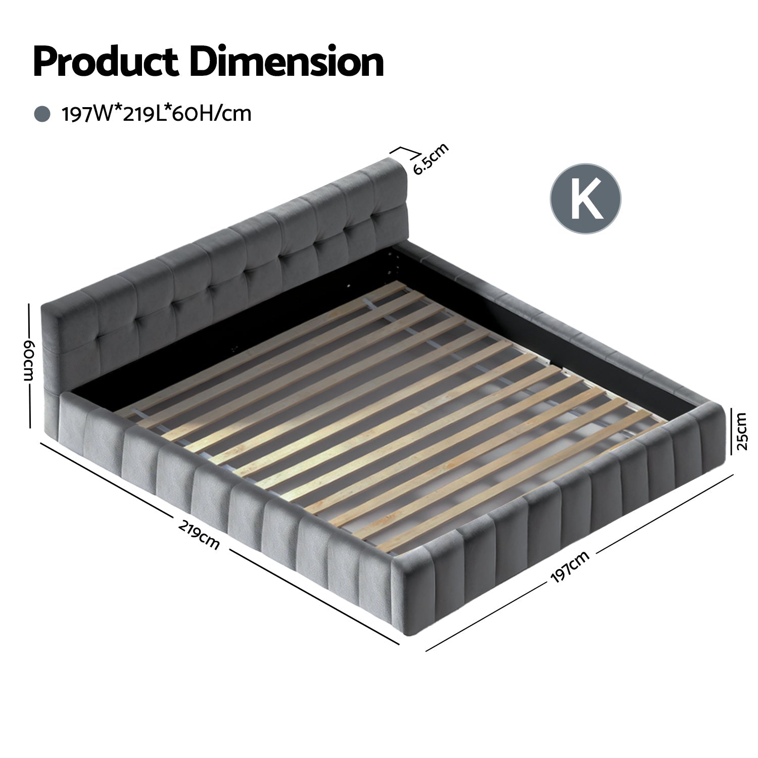 King Size Bed Frame Plush Soft Headboard Velvet Platform Base for Modern Bedrooms Grey - Furniture > Bedroom > Beds & Bed Frames - Rivercity House & Home Co. (ABN 18 642 972 209) - Affordable Modern Furniture Australia