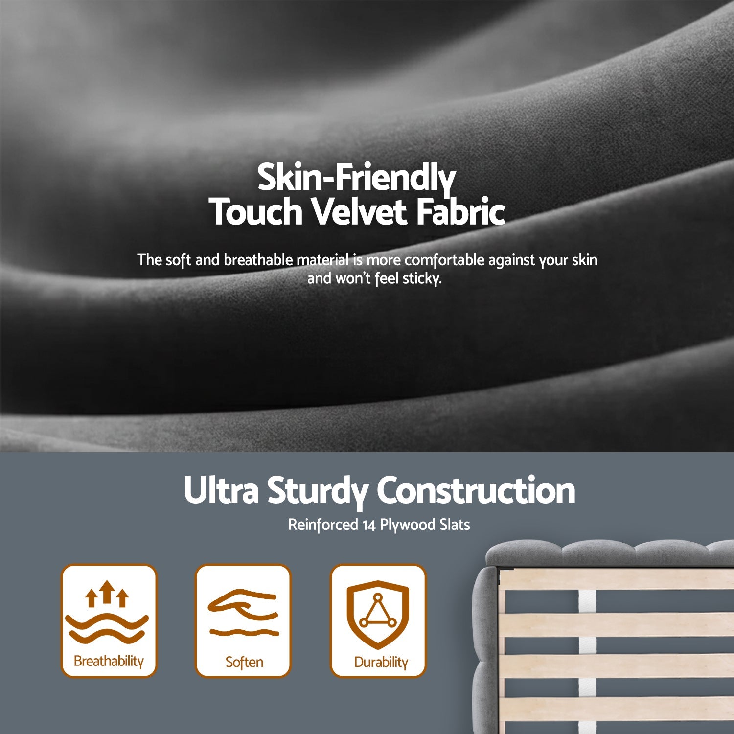 King Size Bed Frame Plush Soft Headboard Velvet Platform Base for Modern Bedrooms Grey - Furniture > Bedroom > Beds & Bed Frames - Rivercity House & Home Co. (ABN 18 642 972 209) - Affordable Modern Furniture Australia