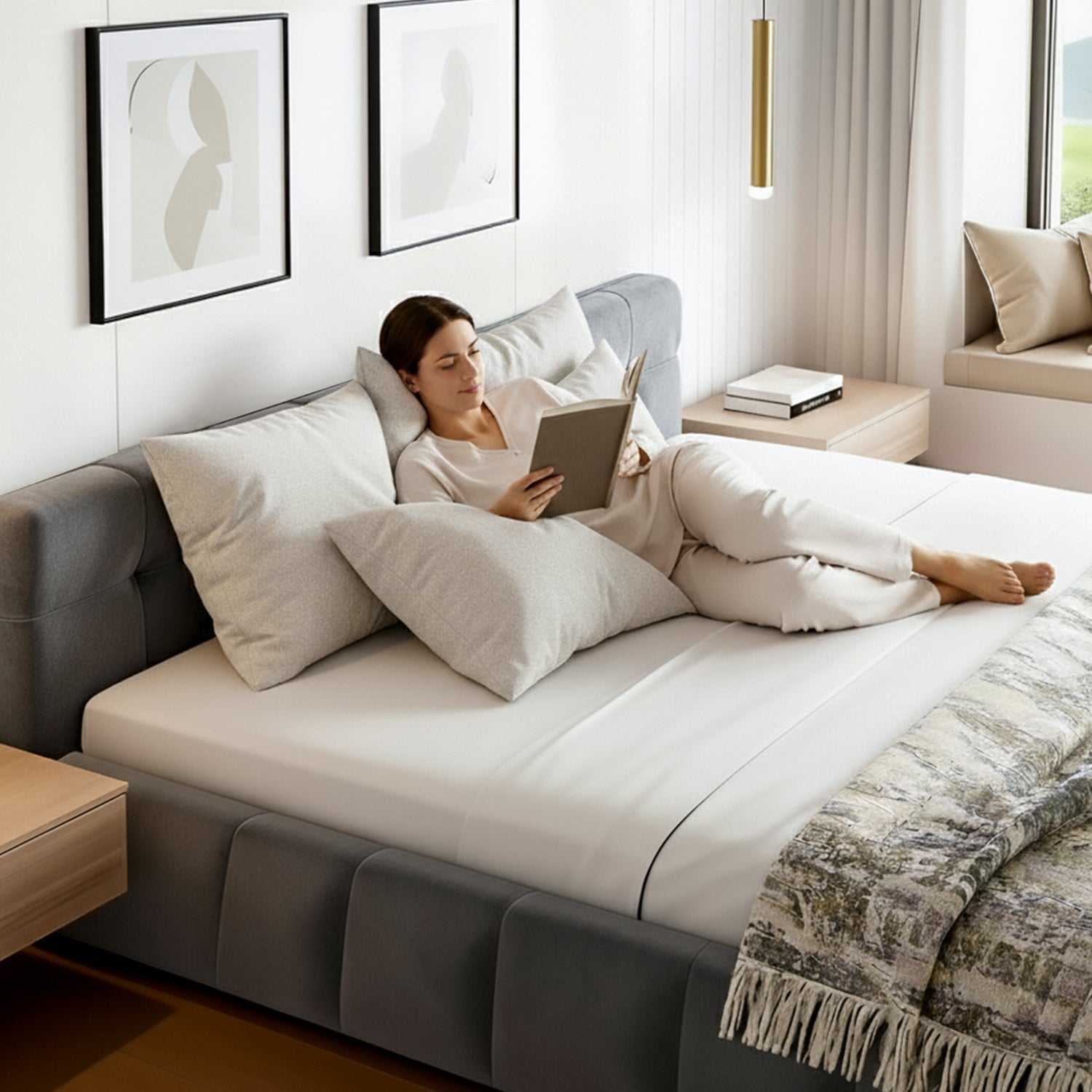 King Size Bed Frame Plush Soft Headboard Velvet Platform Base for Modern Bedrooms Grey - Furniture > Bedroom > Beds & Bed Frames - Rivercity House & Home Co. (ABN 18 642 972 209) - Affordable Modern Furniture Australia