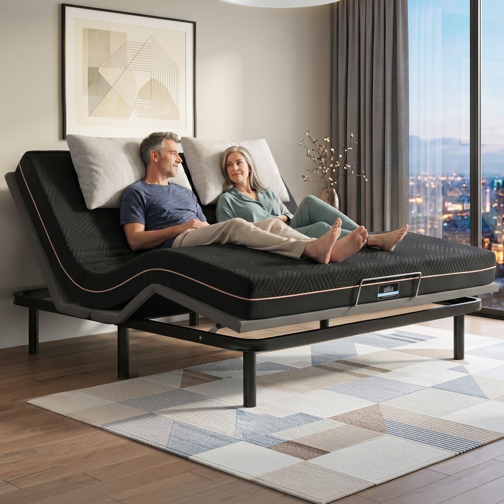 King size bed frame with Giselle Bedding King Mattress, adjustable bed Base Combo for Snoring Relief, Independent Head Foot Incline, Wireless Remote, Black,18cm Thickness - Furniture > Bedroom > Beds & Bed Frames - Rivercity House & Home Co. (ABN 18 642 972 209) - Affordable Modern Furniture Australia