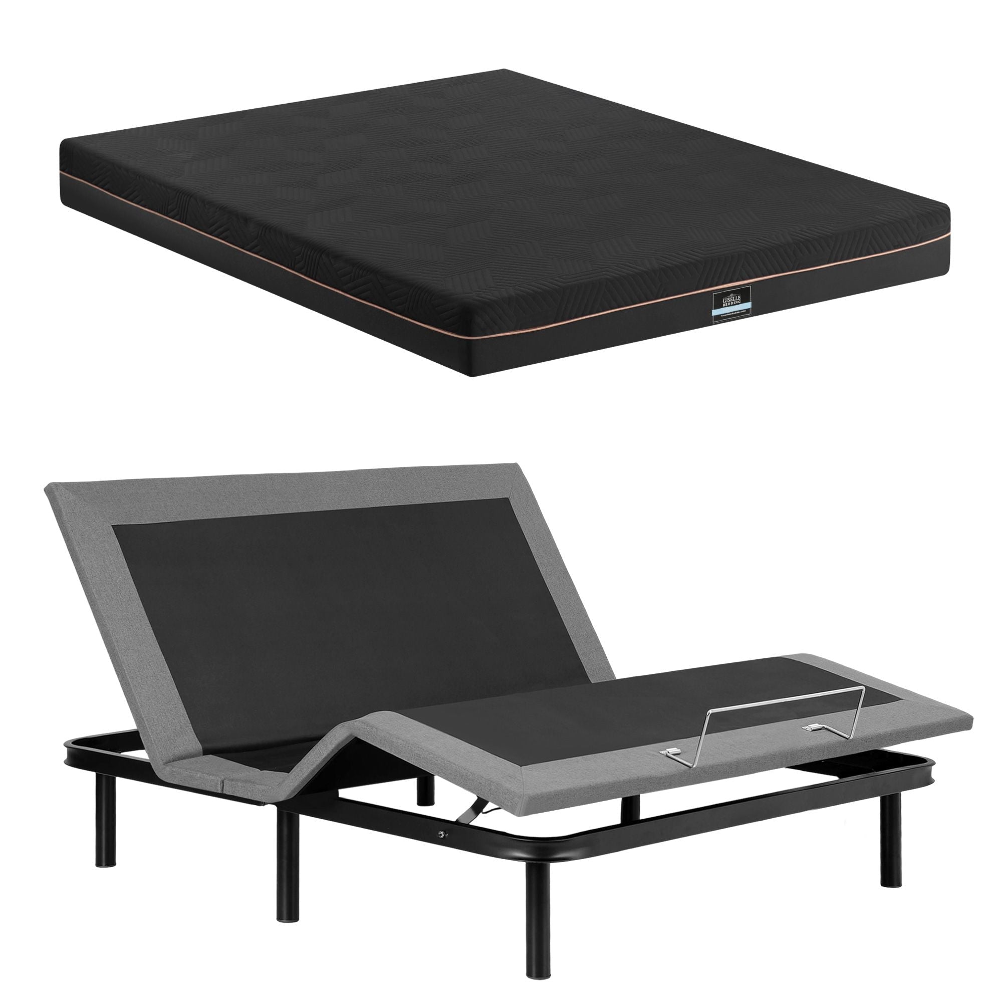King size bed frame with Giselle Bedding King Mattress, adjustable bed Base Combo for Snoring Relief, Independent Head Foot Incline, Wireless Remote, Black,18cm Thickness - Furniture > Bedroom > Beds & Bed Frames - Rivercity House & Home Co. (ABN 18 642 972 209) - Affordable Modern Furniture Australia