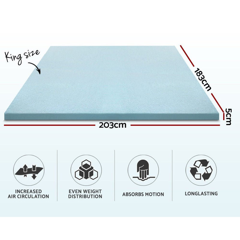 King Size | Cool Gel Memory Foam Mattress Topper w/Bamboo Cover 5cm - Rivercity House & Home Co. (ABN 18 642 972 209) - Affordable Modern Furniture Australia