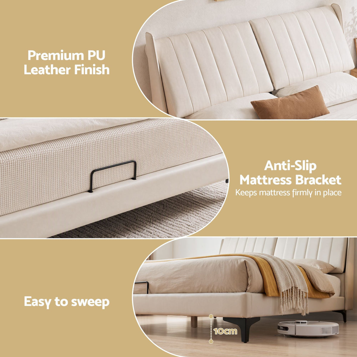 King Size PU Leather Bed Frame with Adjustable Headboard - Furniture > Bedroom > Beds & Bed Frames - Rivercity House & Home Co. (ABN 18 642 972 209) - Affordable Modern Furniture Australia