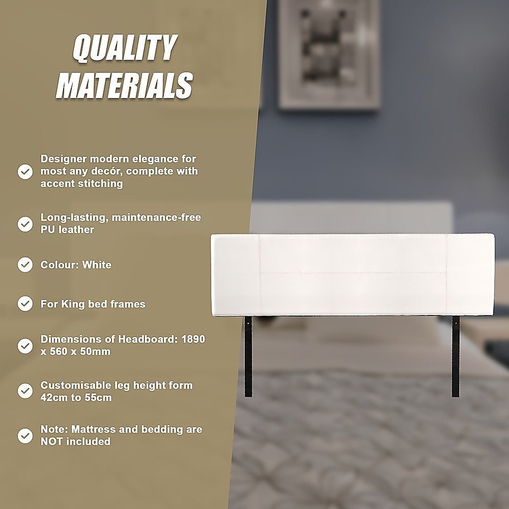 King Size | PU Leather Bed Headboard Bedhead (White) - Rivercity House & Home Co. (ABN 18 642 972 209) - Affordable Modern Furniture Australia